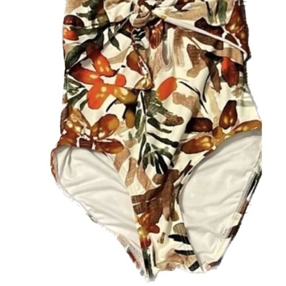 VINCE CAMUTO Printed Plunging Halter One-Piece Swimsuit ivory size 6 New - Picture 10 of 15